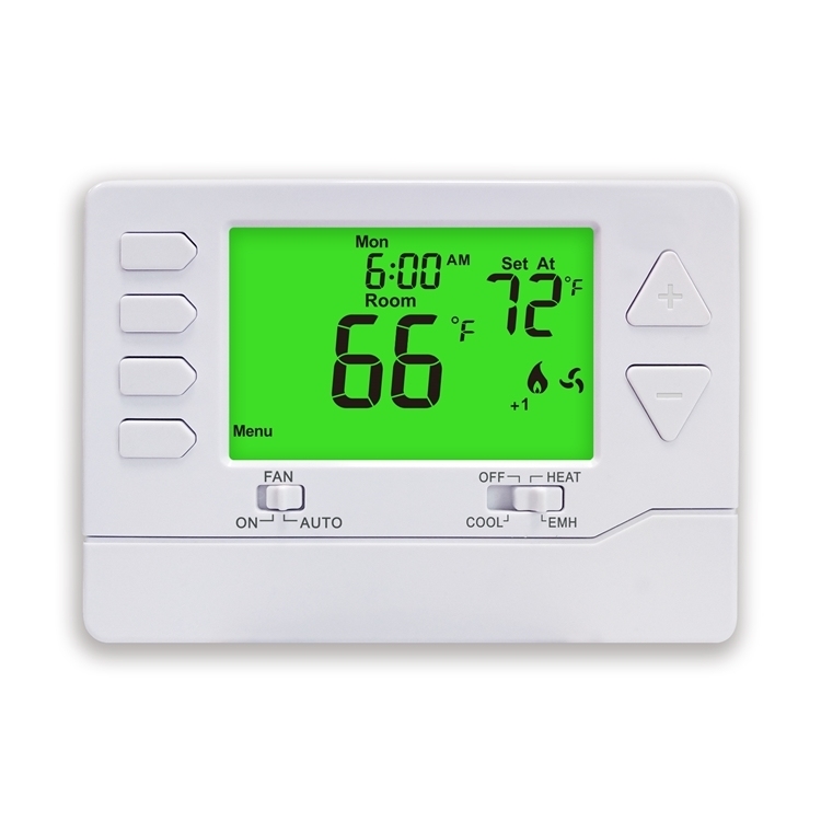 2H/1C Heat Pump Electronic Room Thermostats with 5.65 Sq.in. Display Size and Auxiliary/Emergency Heat
