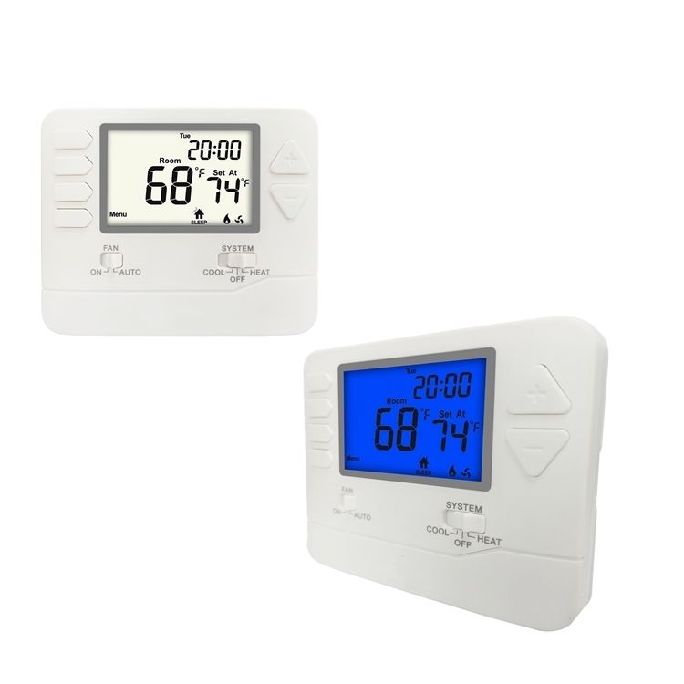 Riseem 24V White Backlight Electronic Room Thermostat Featuring 1H 1C Heat Pump Without Auxiliary Or Emergency Heat Suitable For Climate Management