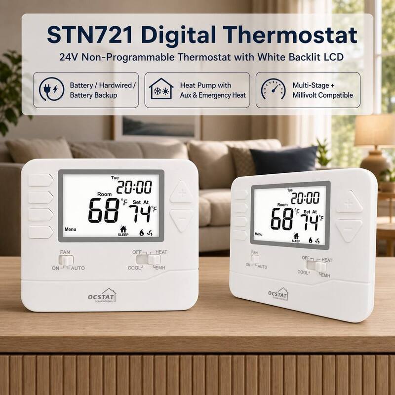 STN721 Commercial Heat Pump 2 Heat 1 Cool LCD Display Wired HVAC Thermostat for Home and Hotel