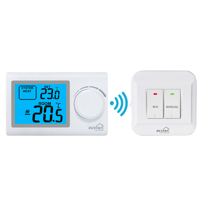Riseem Pasokan baterai Kontrol suhu RF yang tidak dapat diprogram Pemanasan Wireless Room Thermostat