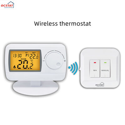 6W Konsumsi Daya RF Ruang Termostat 230V Wireless Thermostat Anti-flammable ABS PC Housing Ideal untuk sistem kontrol HVAC komersial