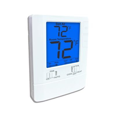 Tampilan Digital LCD Termostat Ruangan Berkabel Rentang Suhu 32°F hingga 99°F Warna Lampu Latar Putih Biru Hijau Solusi untuk Kontrol HVAC
