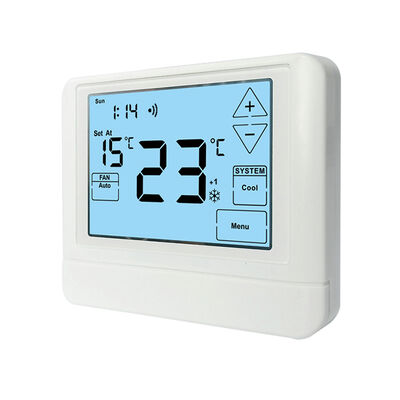 Pasokan listrik 18 30 VAC NEC Kelas II 7 Hari Terprogram WIFI TUYA Home Thermostat Featuring Fan Operation Mode ON and Anti-Flammable ABS PC for HVAC Performance