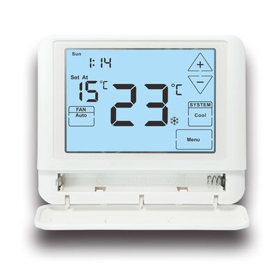 Digital HVAC Programmable Thermostat Electronic Room 24V LCD Battery Thermostat Menawarkan Lampu Belakang Warna Putih Biru Hijau dan Kontrol Suhu Kisaran 44°F sampai 90°F 7°C sampai 32°C untuk Solusi Iklim