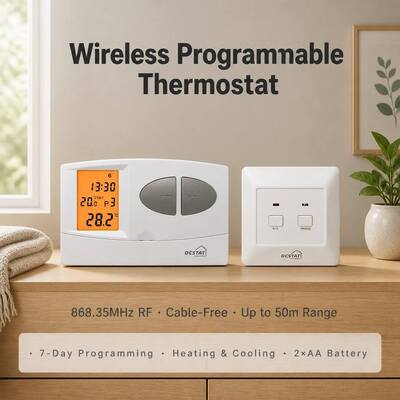 Mode Operasi Sistem OFF Pemanas Air Nirkabel RF Termostat yang Dapat Diprogram 130 X 80 X 35 Mm Ukuran Kompak Ideal untuk Solusi Kontrol HVAC Komersial