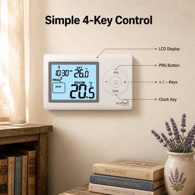 Standby Current Lighting Current Di bawah 7mA Boiler Room 7 Hari Termostat Featuring Display Accuracy Plus Minus 05 derajat Celcius dan Programmability 5 2 Hari 24 Jam