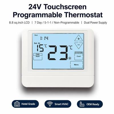Digital HVAC Programmable Thermostat Electronic Room 24V LCD Battery Thermostat Menawarkan Lampu Belakang Warna Putih Biru Hijau dan Kontrol Suhu Kisaran 44°F sampai 90°F 7°C sampai 32°C untuk Solusi Iklim