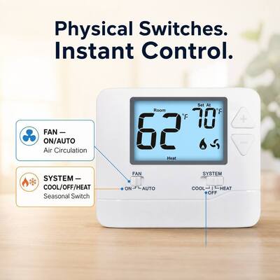 Termostat Hotel Rumah Berkabel 24v Putih Non-Programmable 1 Panas 1 Dingin Non-Programmable Untuk Operasi HVAC Kontrol Suhu Di Gedung Komersial
