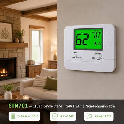 Termostat HVAC Digital Non-Programmable 24V untuk Pemanasan dan Pendinginan Desain Terminal C Cocok untuk Aplikasi Konvensional Tipe Sistem Pemanasan Pendinginan