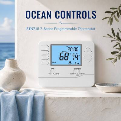 Termostat HVAC Digital LCD ABS PC Anti Api 7 Hari yang Dapat Diprogram Kontrol Suhu Ditenagai oleh 2 Baterai Alkaline AAA atau 18 30 VAC NEC Kelas II untuk Sistem HVAC Komersial