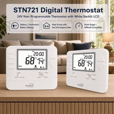 Termostat HVAC Berkabel STN721 Pompa Panas Komersial 2 Panas 1 Dingin Layar LCD untuk Rumah dan Hotel