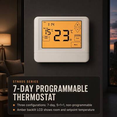 Pengontrol Suhu HVAC Hotel Apartemen Rumah Pendingin Udara Kabel 7 Hari Kompresor LCD Besar Perlindungan Penundaan 5 Menit 1 Panas 1 Dingin