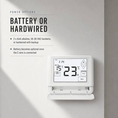 Termostat Layar Sentuh yang Dapat Diprogram 7 Hari Beroperasi dengan Baterai 24V, 1 Pemanasan, 1 Pendinginan, Berkabel untuk Kontrol HVAC