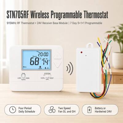 Termostat PTAC Nirkabel Konvensional 24V Atau Pompa Panas 7 Hari PTAC Dapat Diprogram RF Frekuensi 915MHZ