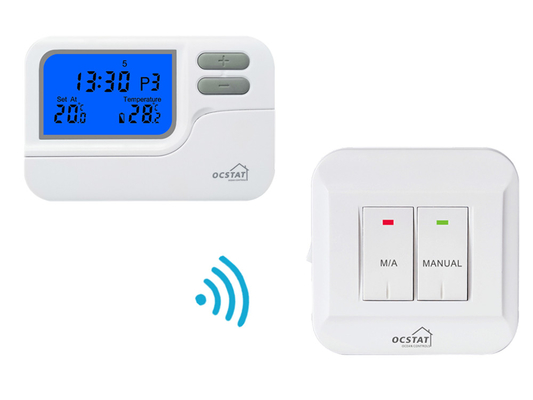 Riseem Putih ABS 868Mhz RF Ruang Wireless Programmable Thermostat Digital Pemanasan Dan Pendinginan OEM